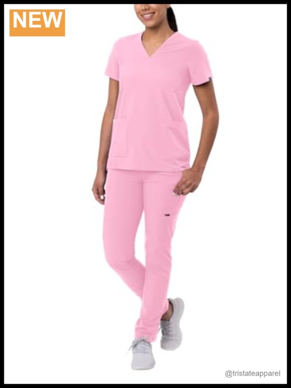 Women's Medical Scrub Set Slim V-Neck Top Skinny Cargo Pants 4-Way Stretch